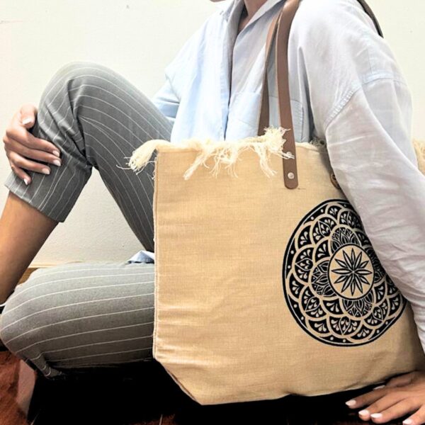 Bolso Natural Asa de piel - Mandela - Imagen 2