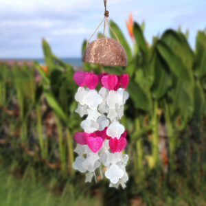 Campanas de viento de coco y capiz - Formas mixtas en rosa y blanco - 35 cm