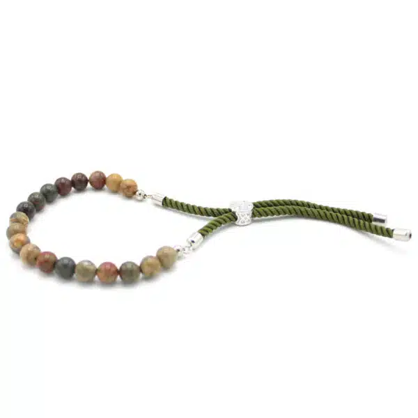 Pulsera de hilo verde con Jásper multicolor