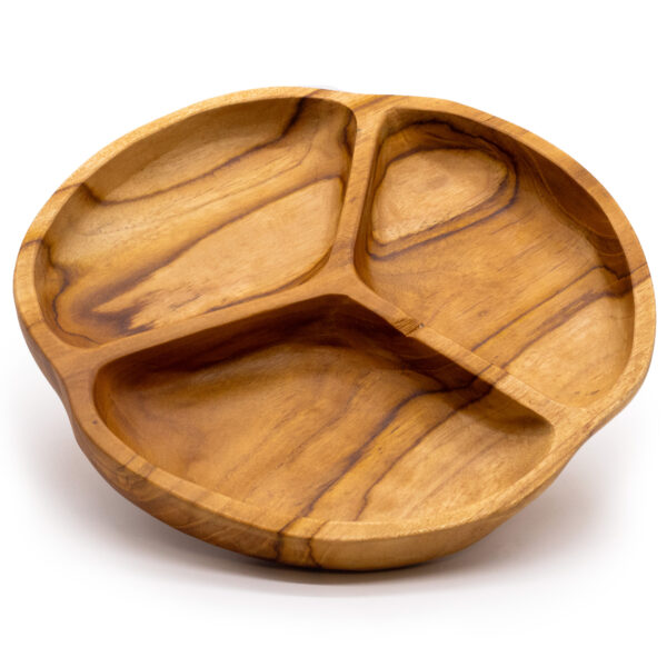 Frutero de madera de teca lisa de tres secciones - 30x4cm - Imagen 2