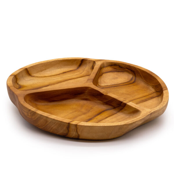 Frutero de madera de teca lisa de tres secciones - 30x4cm - Imagen 3