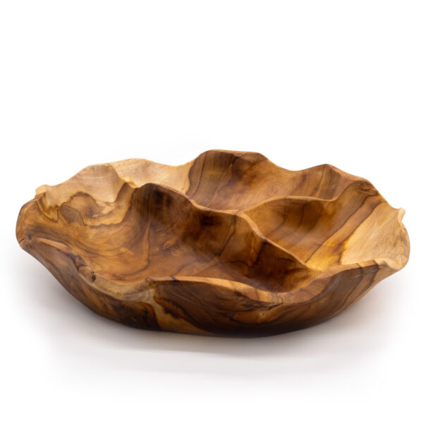 Frutero redondo liso de madera de teca de tres secciones - 30x5.5cm - Imagen 2