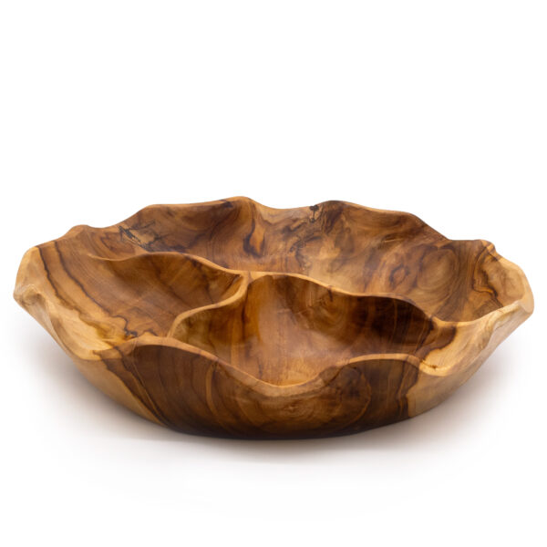 Frutero redondo liso de madera de teca de tres secciones - 30x5.5cm - Imagen 3