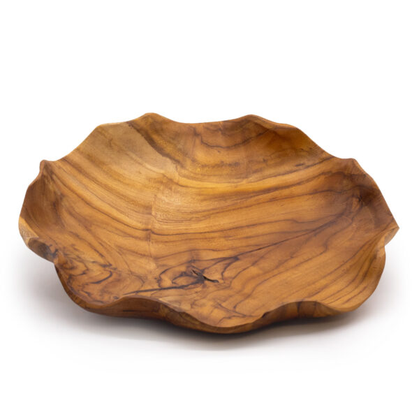 Frutero redondo liso de madera de teca - 28x5.5cm