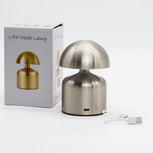 Lámpara táctil - Cúpula Champiñón Plateada - USB (C) - Recargable (400 Vatios) - Imagen 4