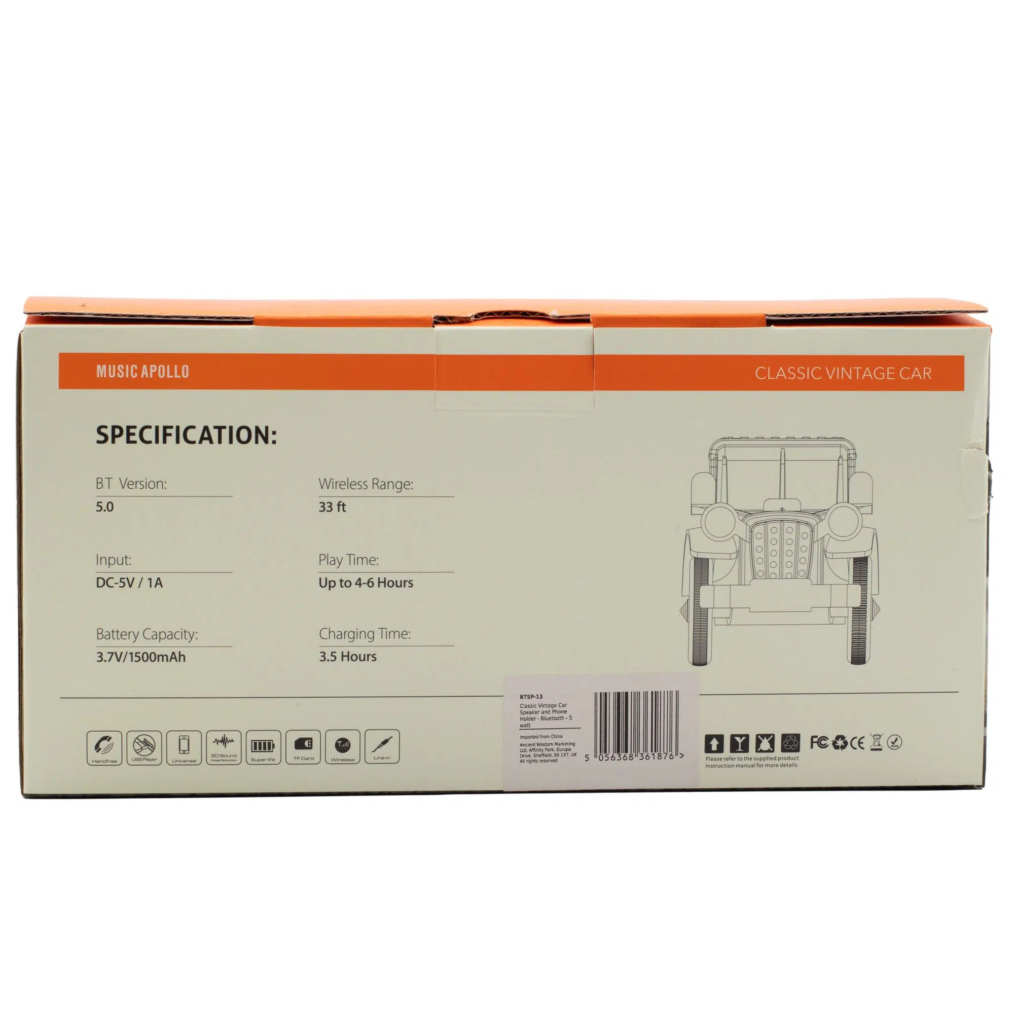 Altavoz clásico para coche vintage y soporte para teléfono - Bluetooth - 5 vatios - Imagen 2